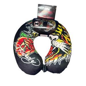 Ed Hardy Tiger Travel Neck Pillow Memory Foam Snap Closure Ultra Soft